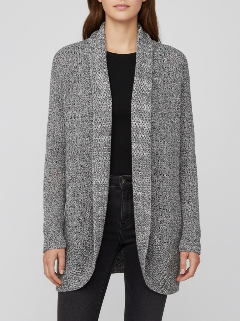 Maurices Brown Silver Marled Knit Open Front Cardigan Size L